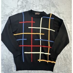 Vintage Royal Casual Sweater XL Made in Hong Kong Black Wool Blend Geometric 90s
